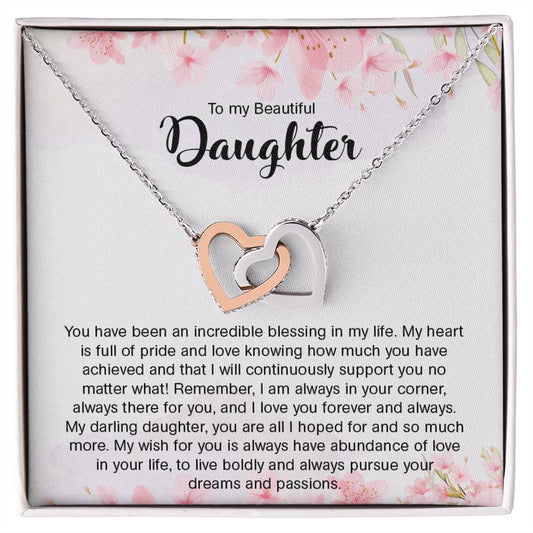 To My Beautiful Daughter | I Love You, Forever & Always - Interlocking Hearts necklace